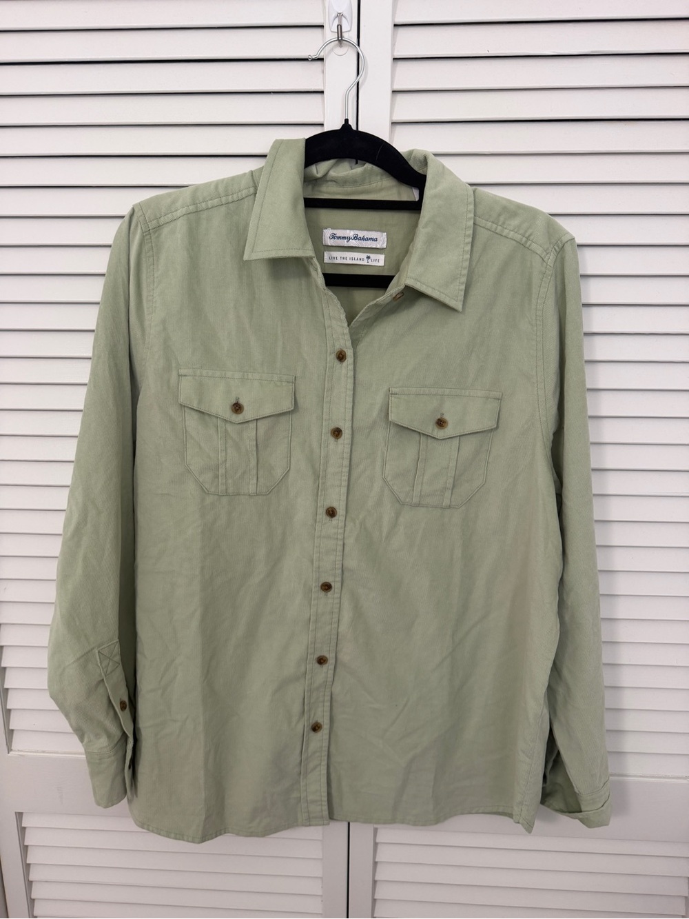 NWT Tommy Bahama Lightweight Corduroy Sage Button-Up Shirt Size L